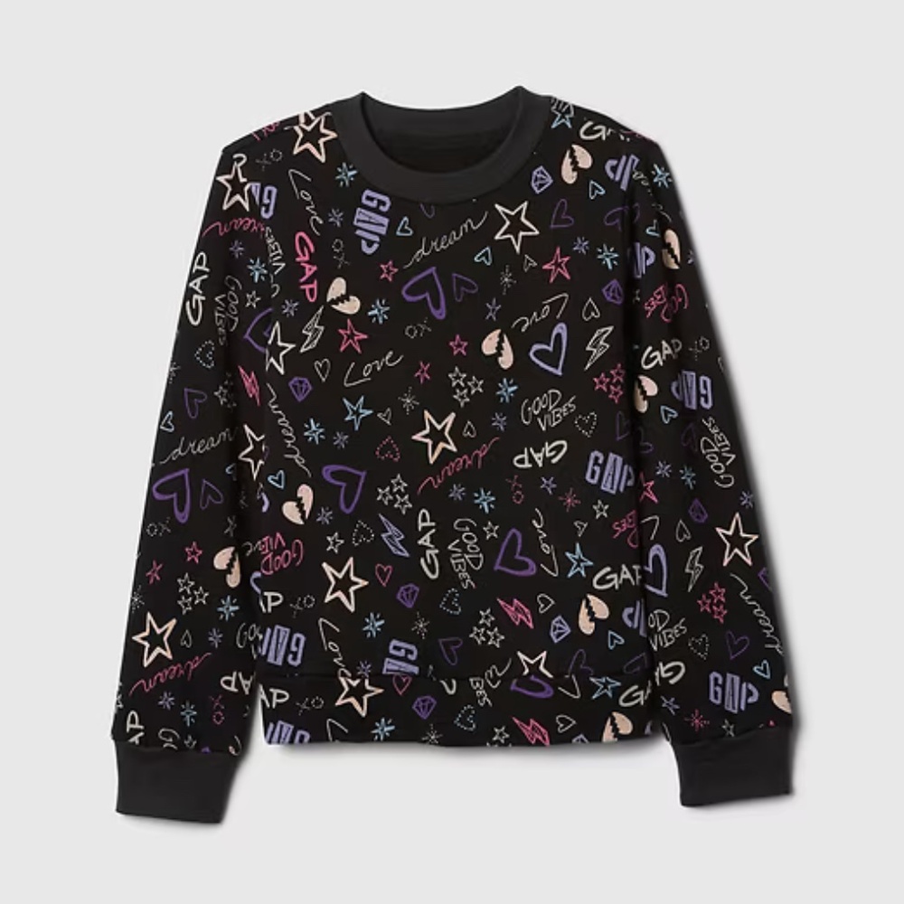 NEW GAP Kids Black Top with Star Accents Logo Sweatshirt  4/ 5 XS